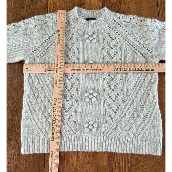 J. Crew Pointelle Sweater Light Mint Green Alpaca Popcorn Flowers Chunky Sz L - Picture 5 of 9